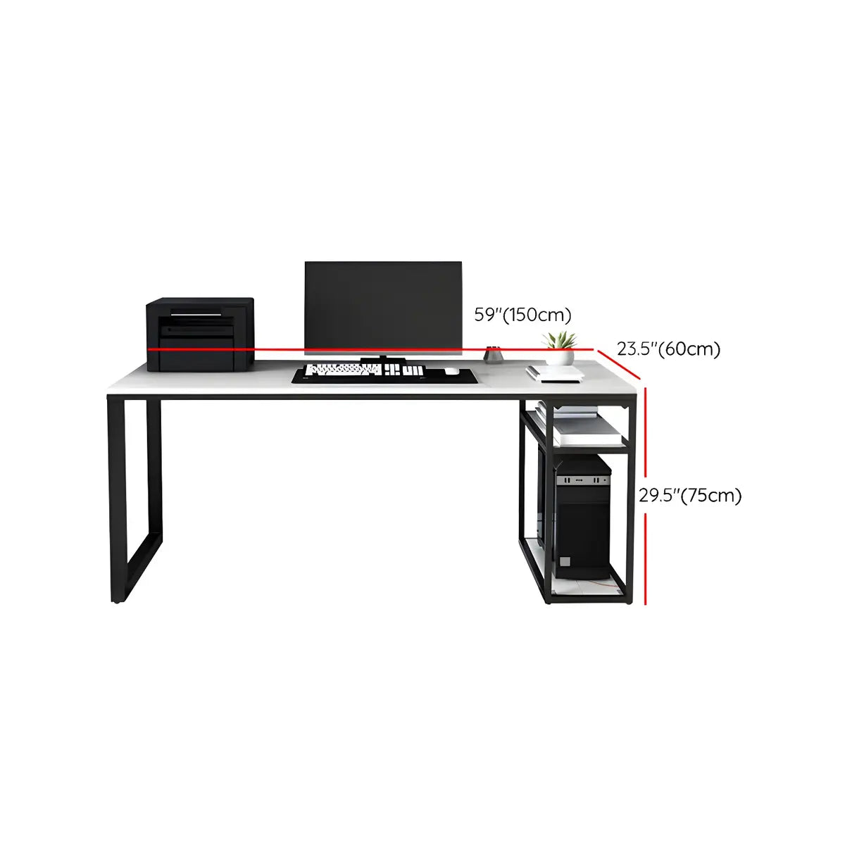 Stone Rectangular Storage Exterior Shelf Gaming Desk Image - 22