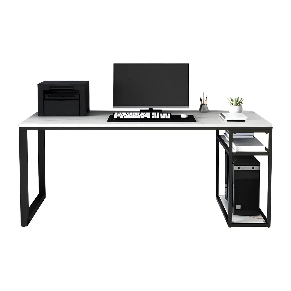 Stone Rectangular Storage Exterior Shelf Gaming Desk Image - 5