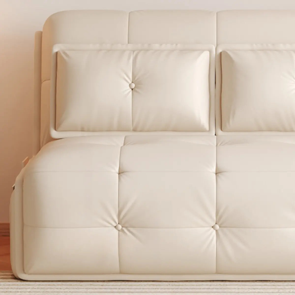 Storage Pocket Pillow Back White Tufted Convertible Futon Image - 4