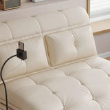 Storage Pocket Pillow Back White Tufted Convertible Futon Image - 5