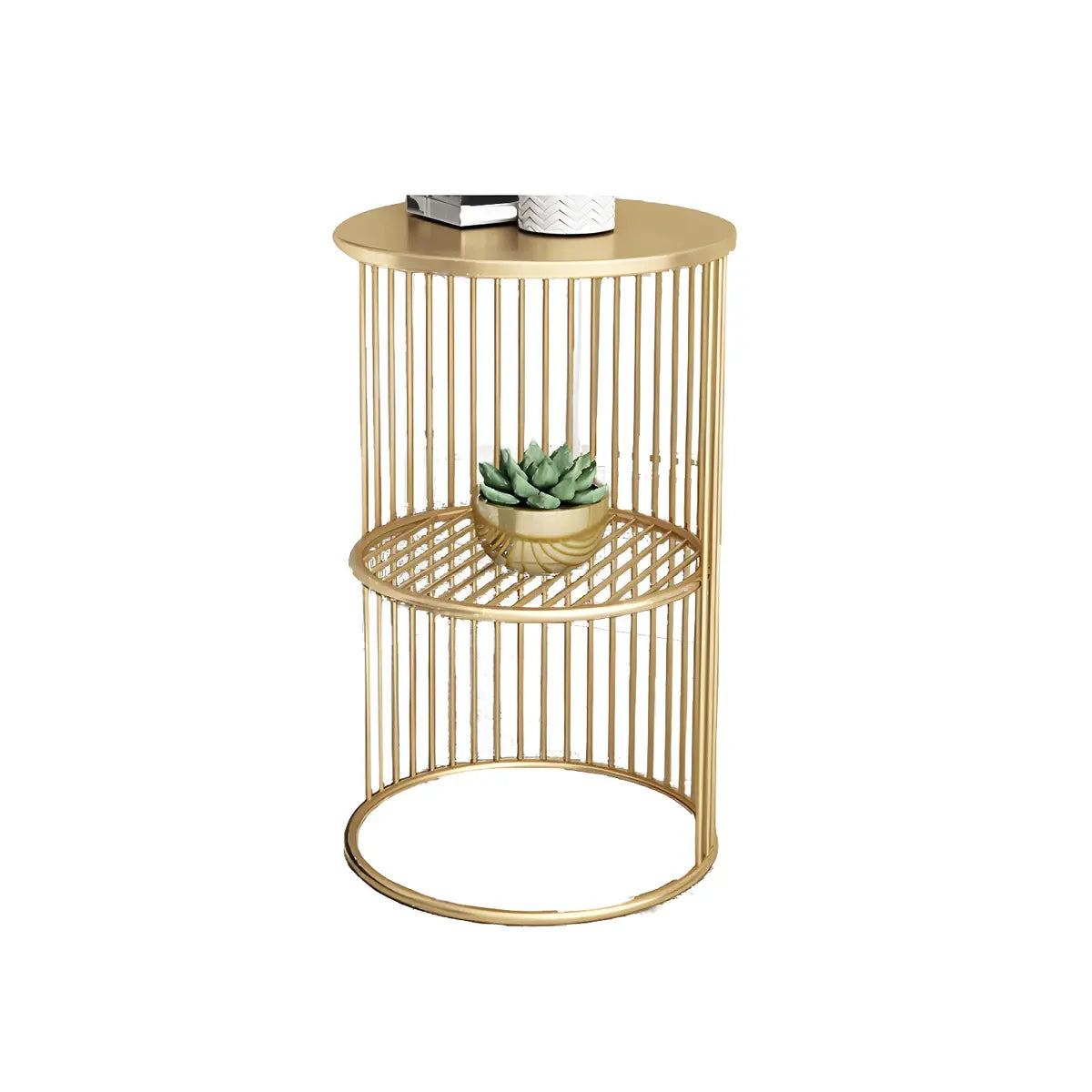 Storage Round Metal Frame Gold 2 Tiers Side Tables Image - 15