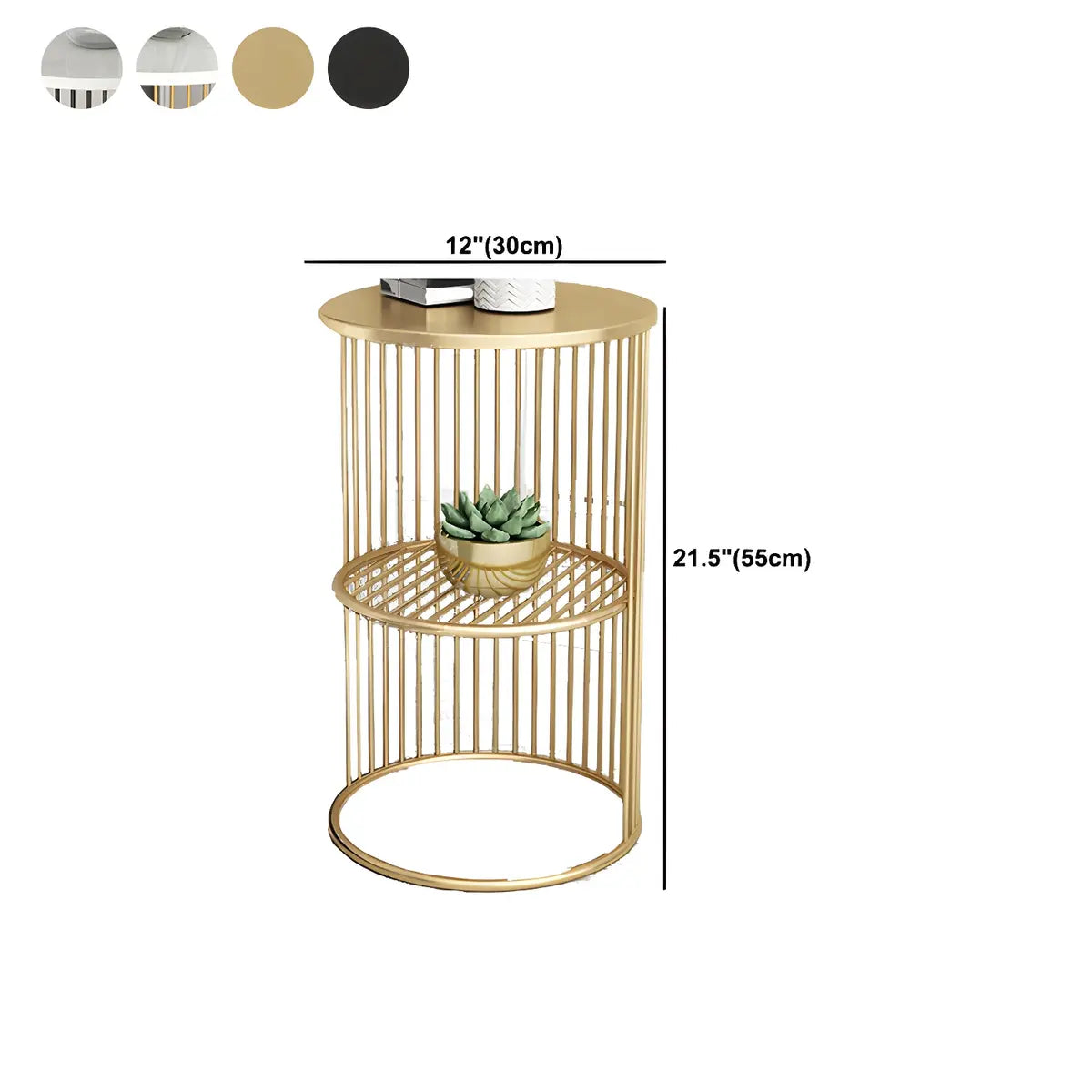 Storage Round Metal Frame Gold 2 Tiers Side Tables 