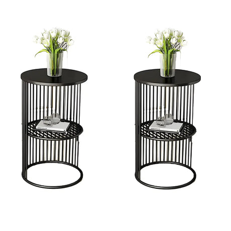 Storage Round Metal Frame Gold 2 Tiers Side Tables Image - 2