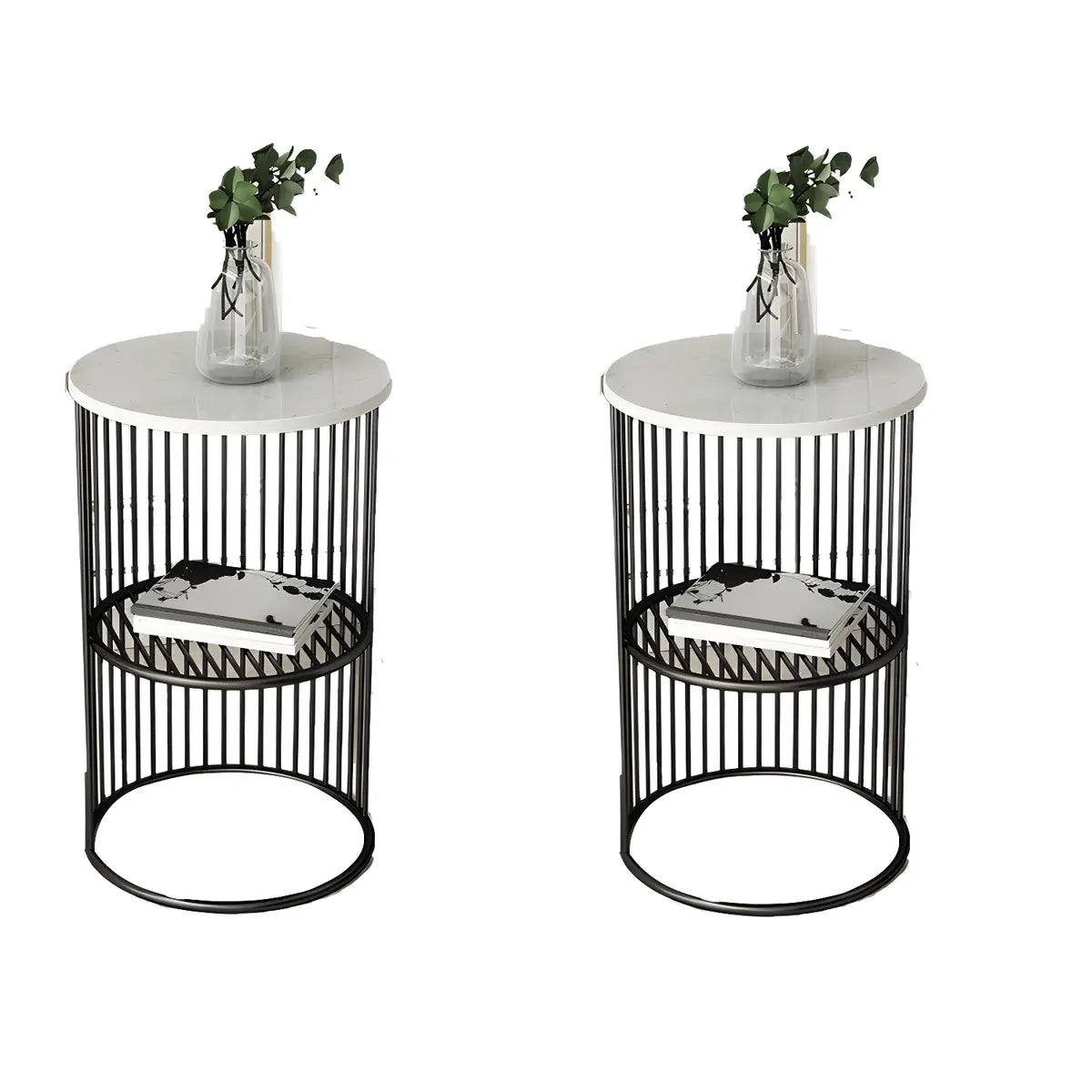 Storage Round Metal Frame Gold 2 Tiers Side Tables Image - 4