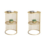 Storage Round Metal Frame Gold 2 Tiers Side Tables Image - 6