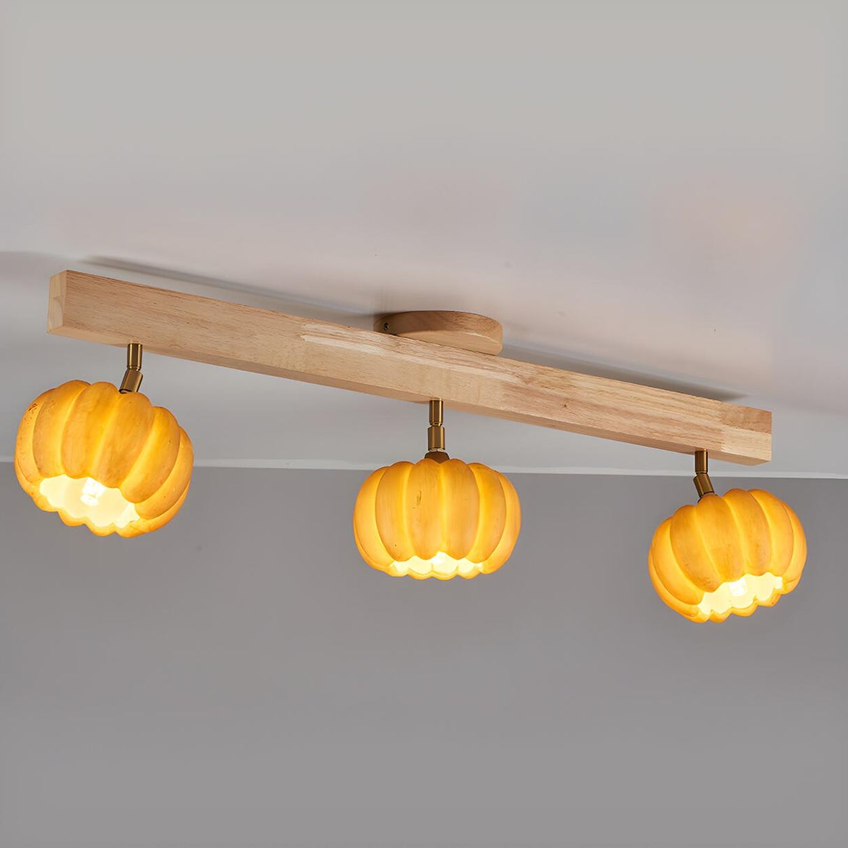 Store Wooden Pumpkin Resin Flush Mount Light 4-Light Image - 13