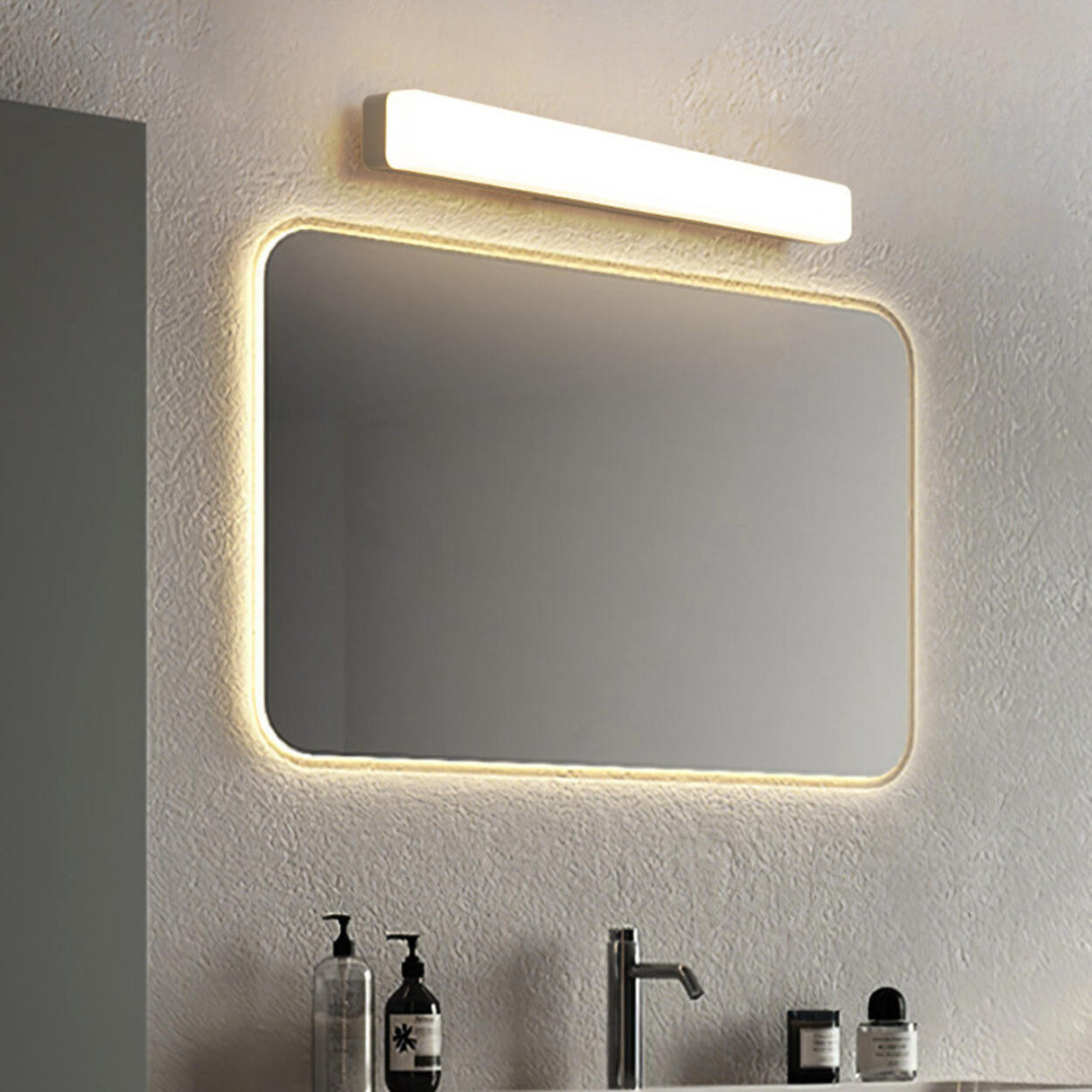 Straight White Minimalist LED Bathroom Vanity Light Image - 6