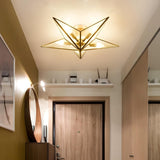 Study Room Colonial Brass Star Glass Flush Mount Light Image - 3