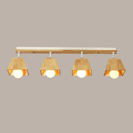 Study Room Wood Trapezoid Semi-Flush Mount Lamp 4-Light Image - 2