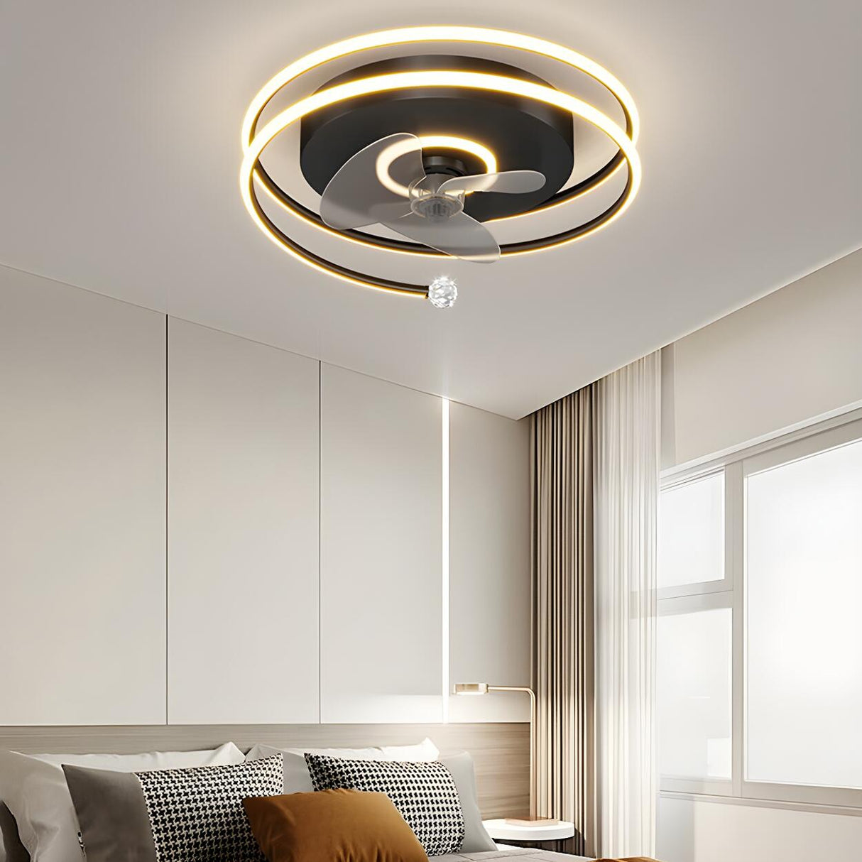 Stylish 3-Blade Circular Ceiling Fan with LED Light Image - 3