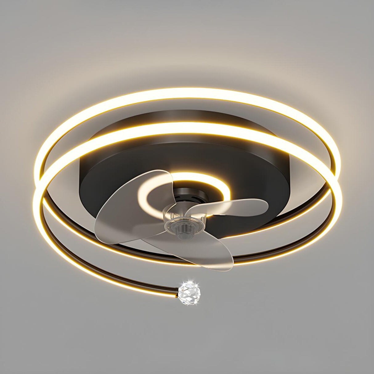 Stylish 3-Blade Circular Ceiling Fan with LED Light Image - 7