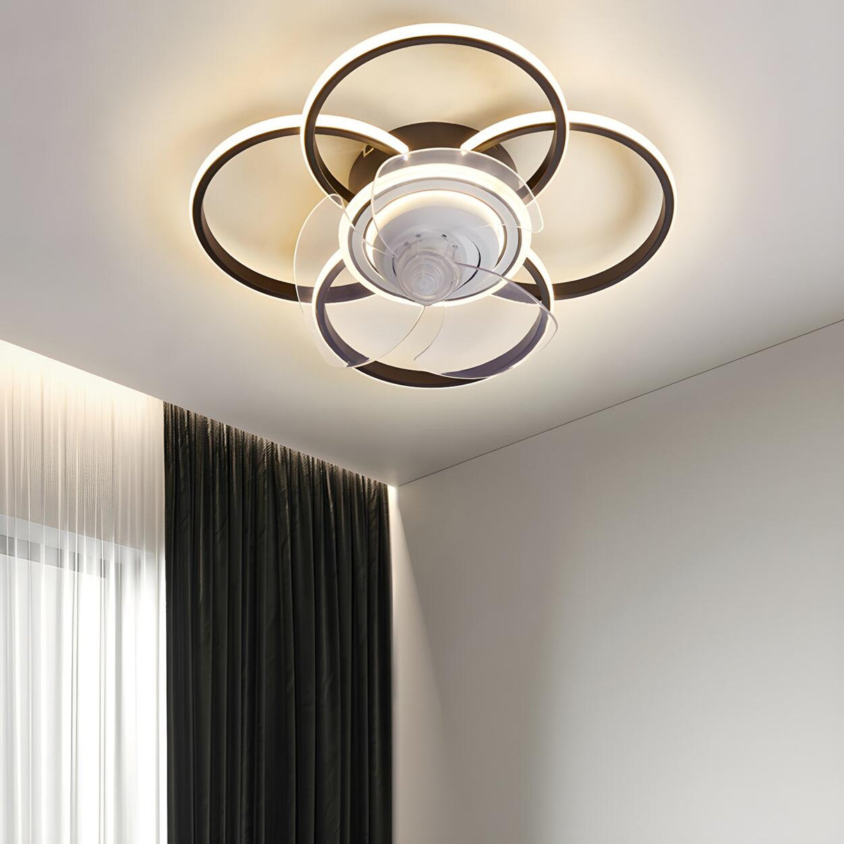 Stylish 5-Light Multi-Ring Metal Ceiling Fan with Light Image - 18