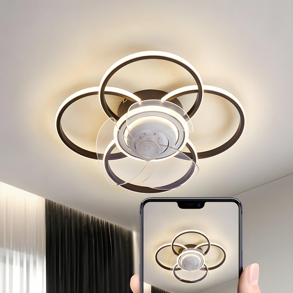 Stylish 5-Light Multi-Ring Metal Ceiling Fan with Light Image - 19