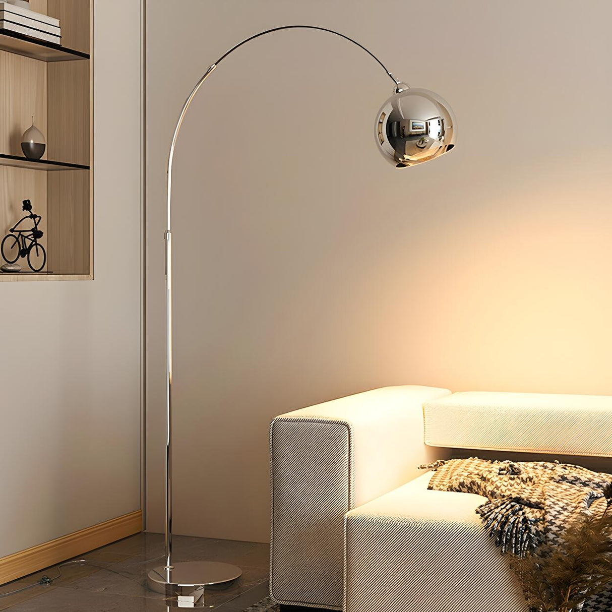 Stylish Adjustable Chrome Dome and Arc Floor Lamp Image - 1