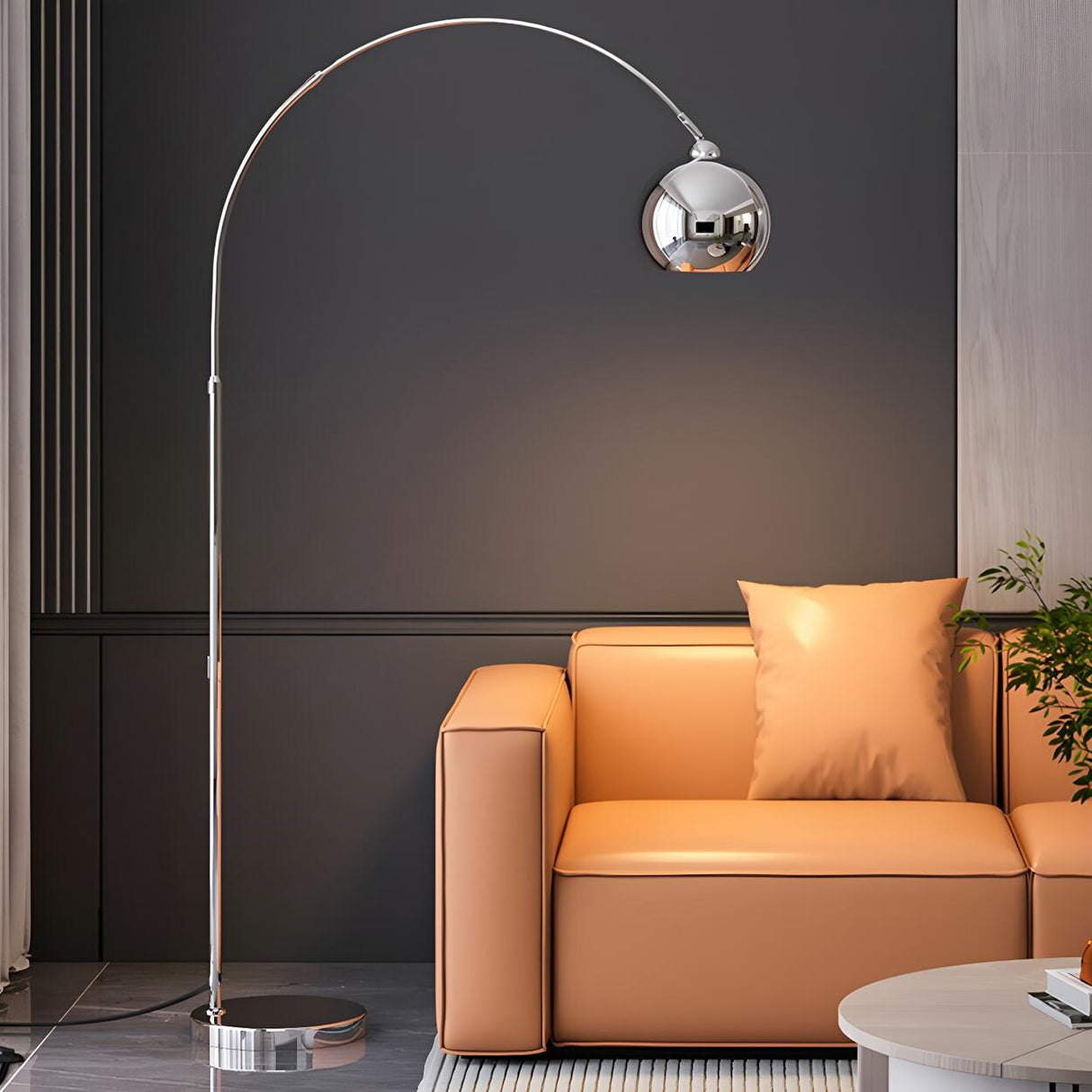 Stylish Adjustable Chrome Dome and Arc Floor Lamp Image - 14