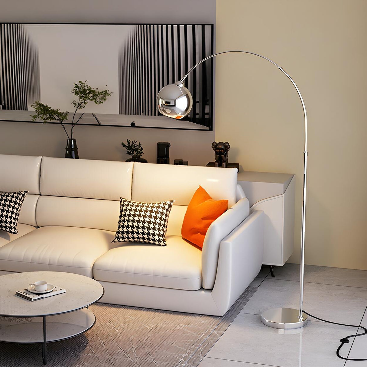 Stylish Adjustable Chrome Dome and Arc Floor Lamp Image - 16