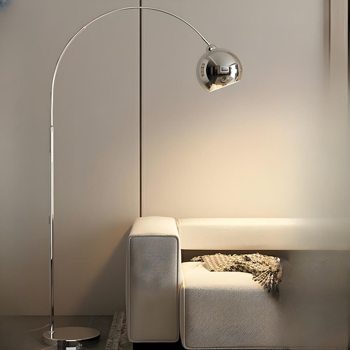 Stylish Adjustable Chrome Dome and Arc Floor Lamp Image - 5