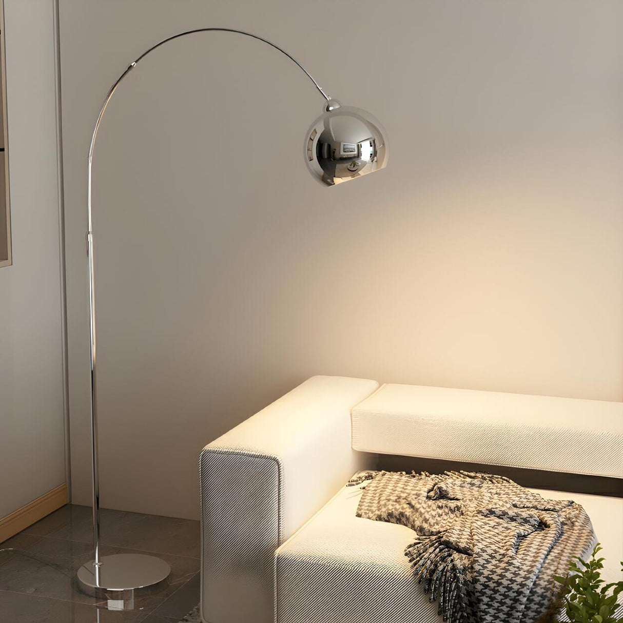 Stylish Adjustable Chrome Dome and Arc Floor Lamp Image - 6