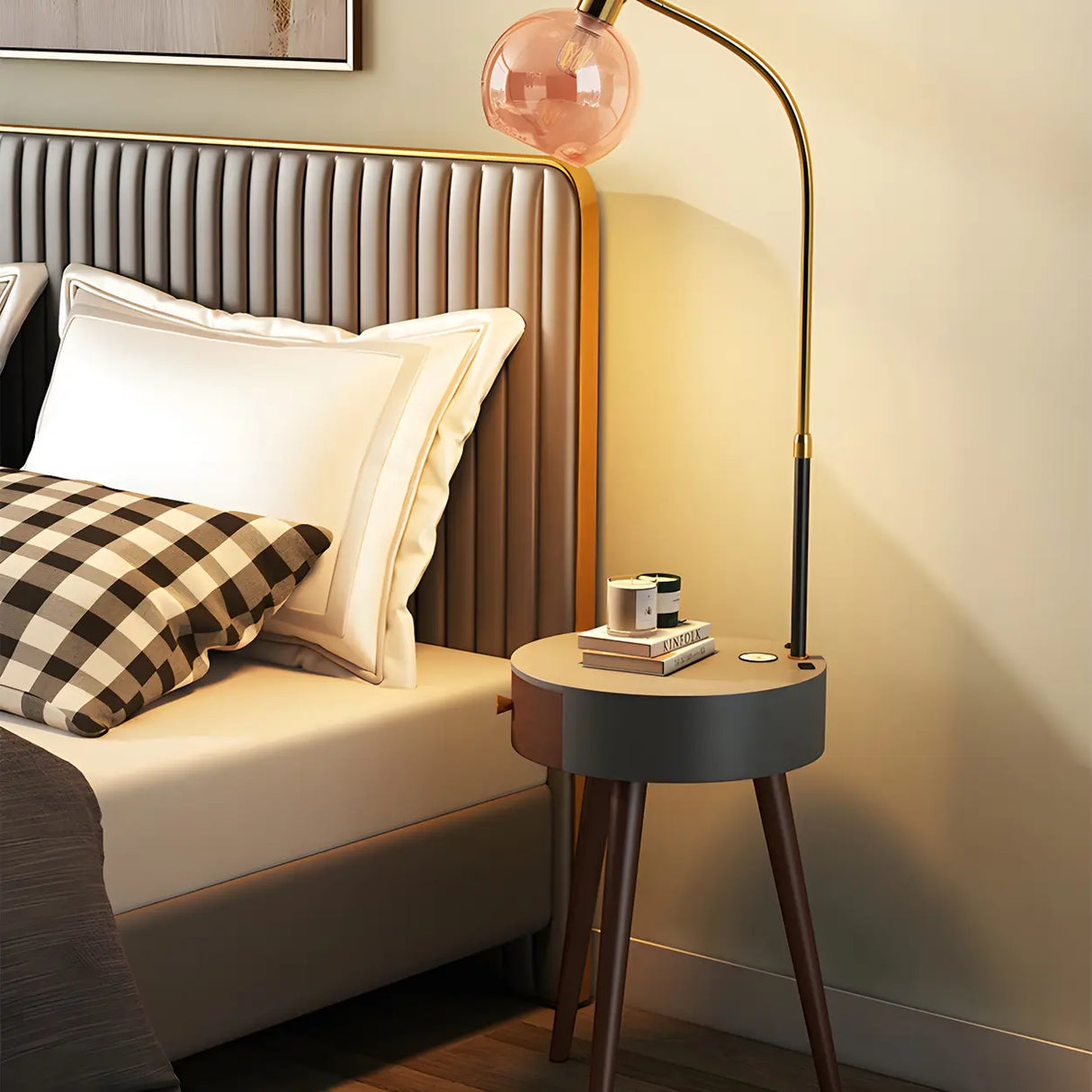 Stylish Bedside Globe Floor Lamp with Integrated Table Image - 10