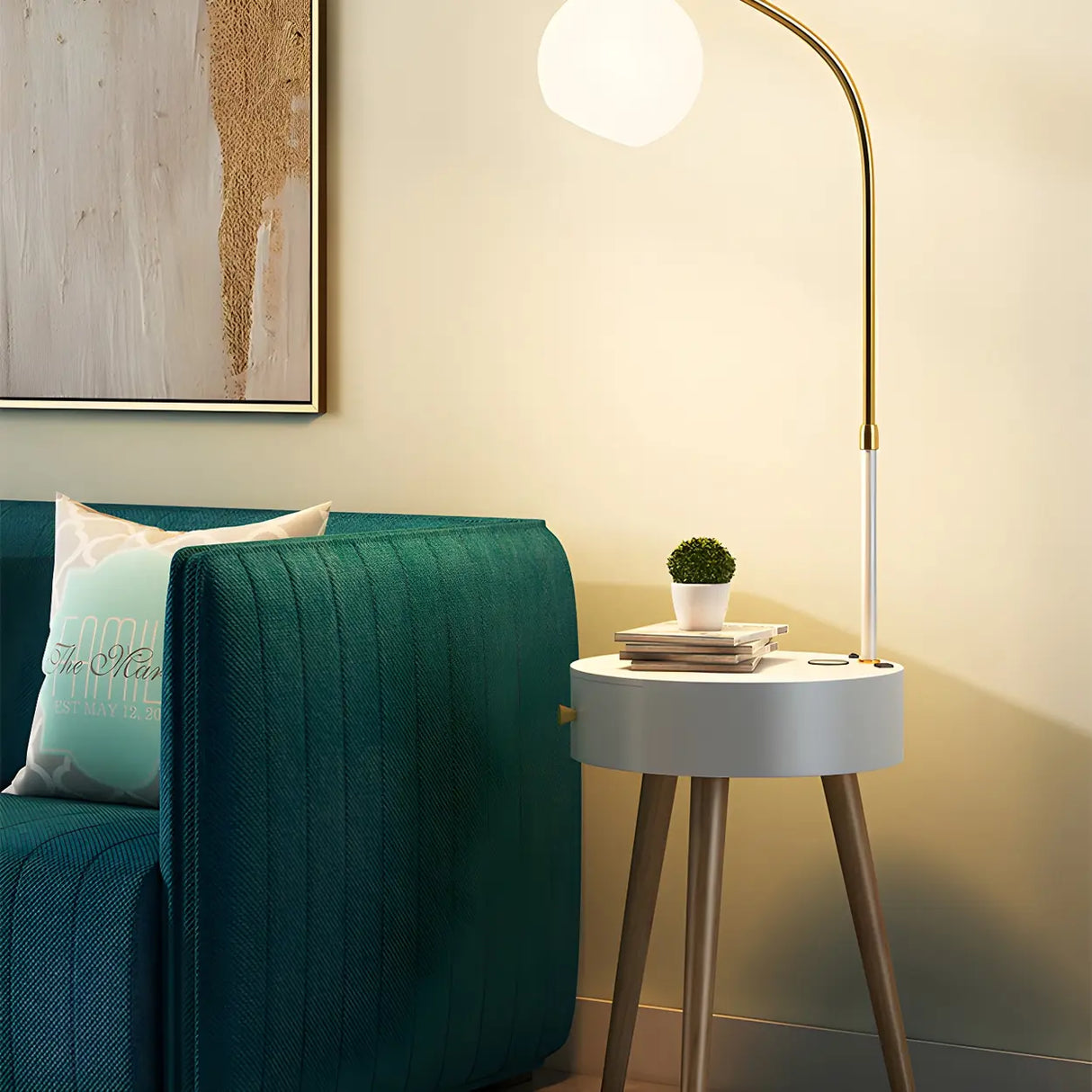 Stylish Bedside Globe Floor Lamp with Integrated Table Image - 13