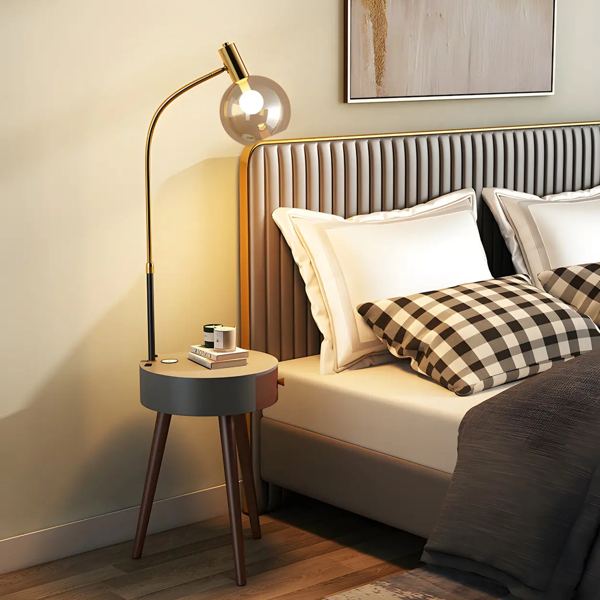 Stylish Bedside Globe Floor Lamp with Integrated Table Image - 4