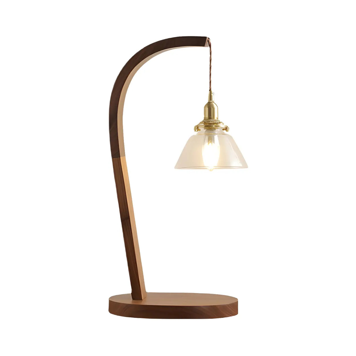 Stylish Beige Bell Shade Curved Wood Base Table Lamp Image - 16