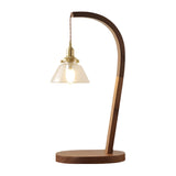 Stylish Beige Bell Shade Curved Wood Base Table Lamp Image - 5