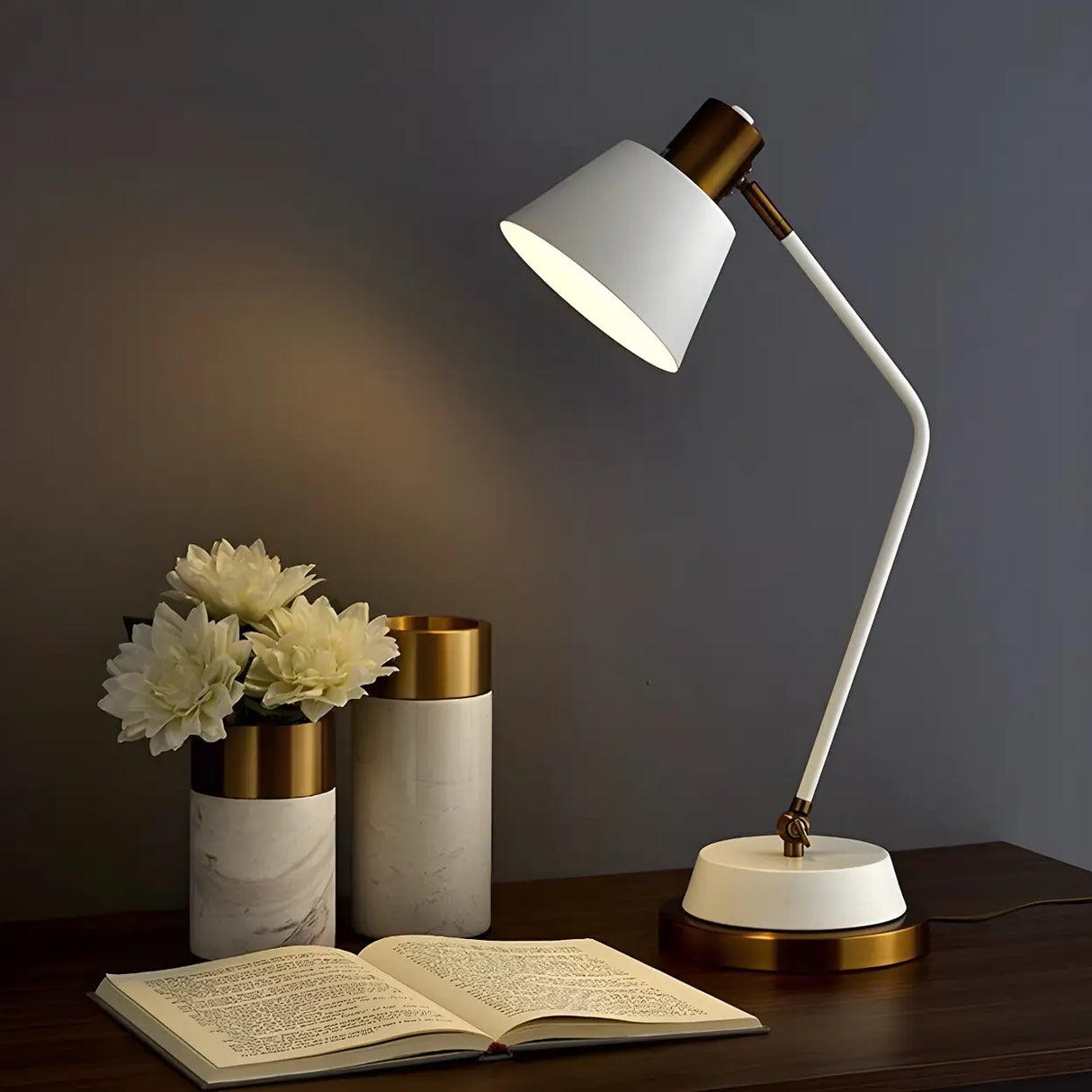 Stylish Bell Shade Bend Arm Small Study Table Lamp Image - 14