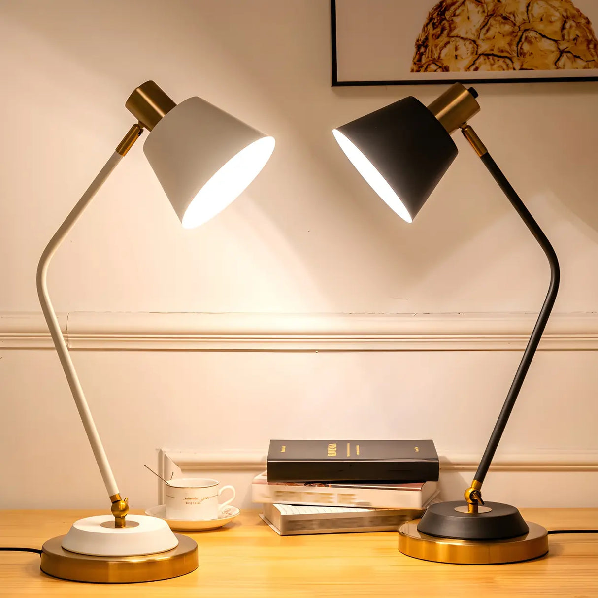 Stylish Bell Shade Bend Arm Small Study Table Lamp Image - 4