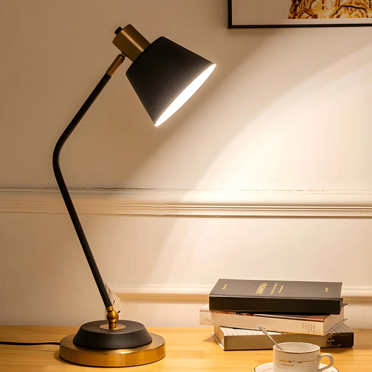 Stylish Bell Shade Bend Arm Small Study Table Lamp Image - 5