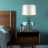 Stylish Black Barrel Fabric Gold Glass Base Table Lamp Image - 3