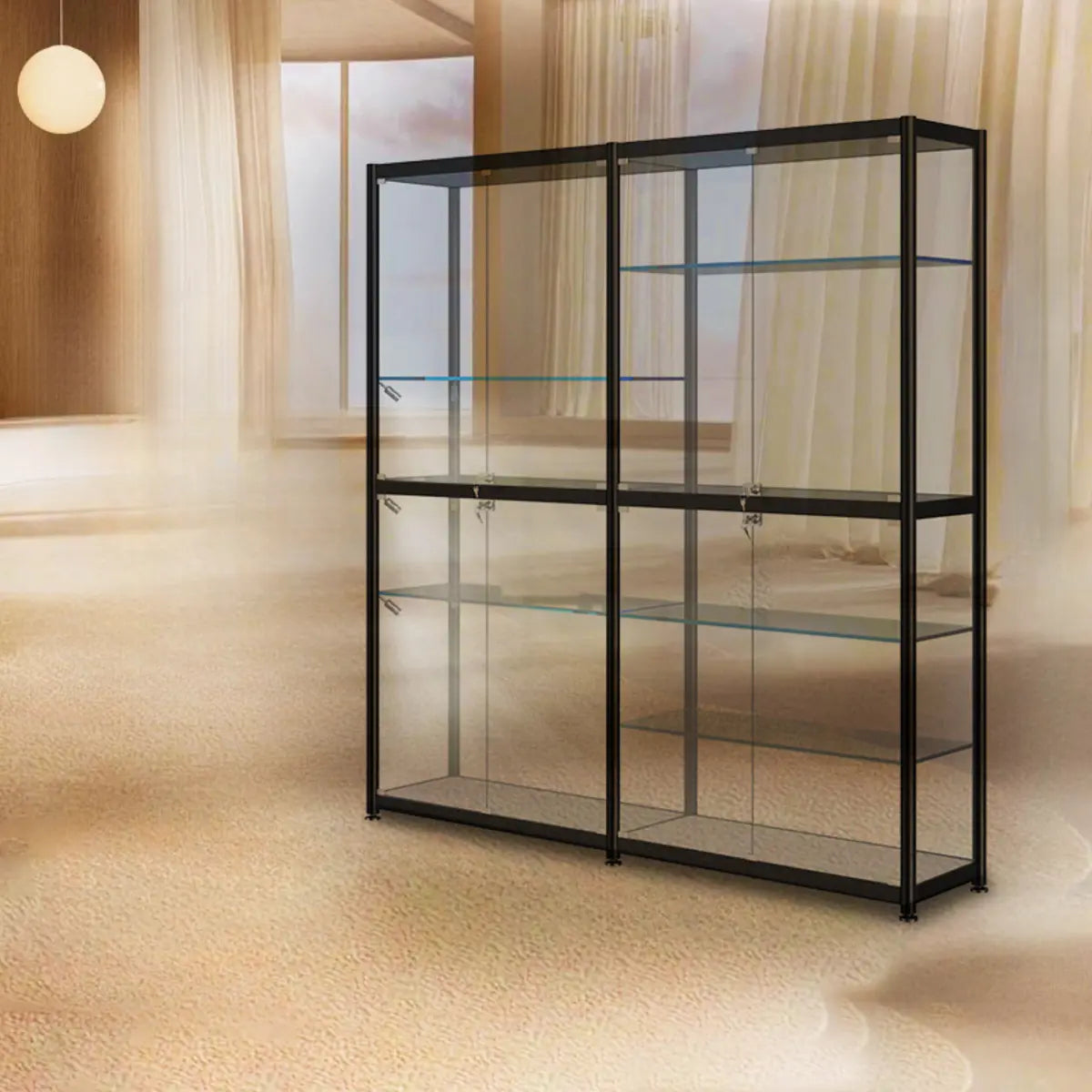 Stylish Black Clear Glass Adjustable Display Cabinet Image - 12