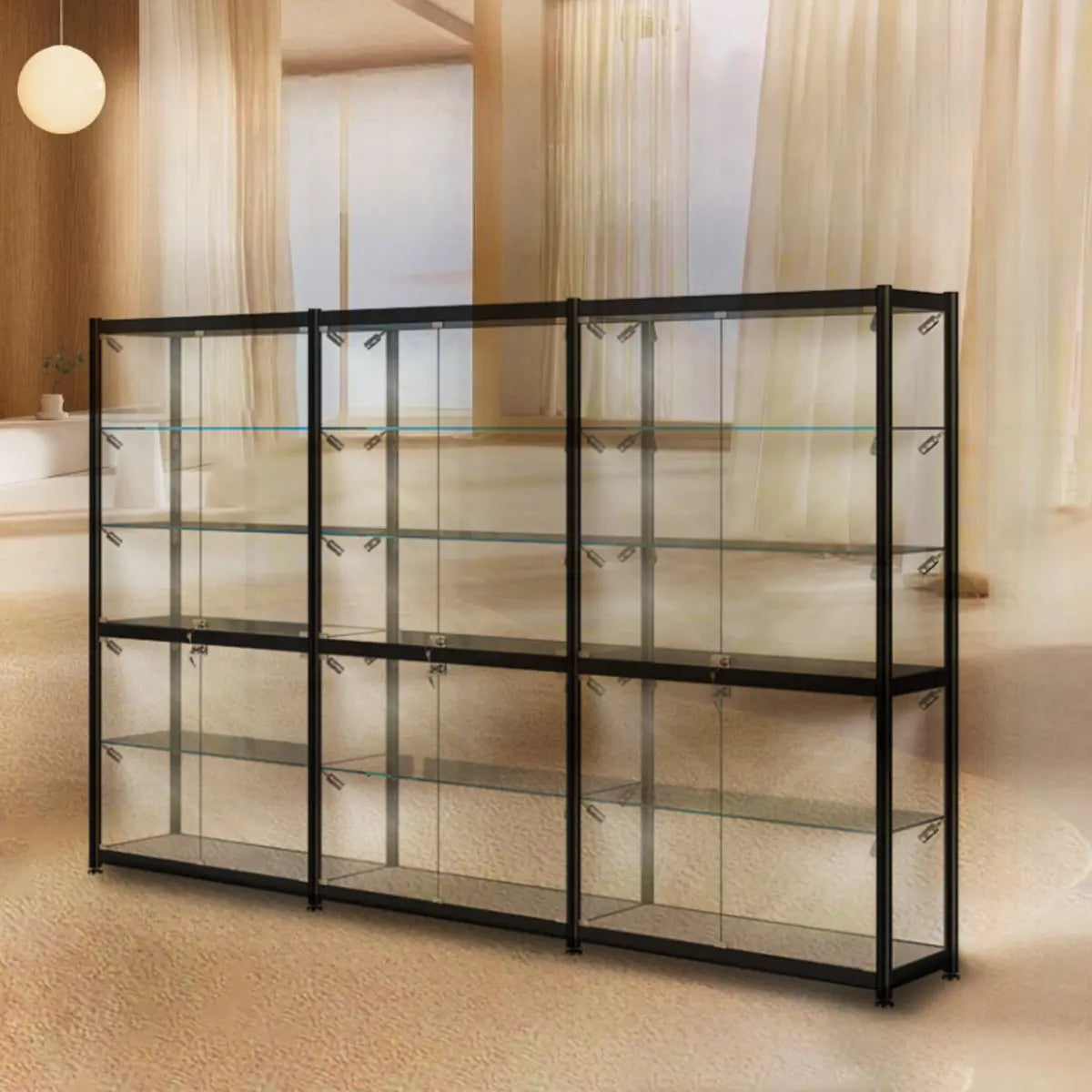 Stylish Black Clear Glass Adjustable Display Cabinet Image - 15