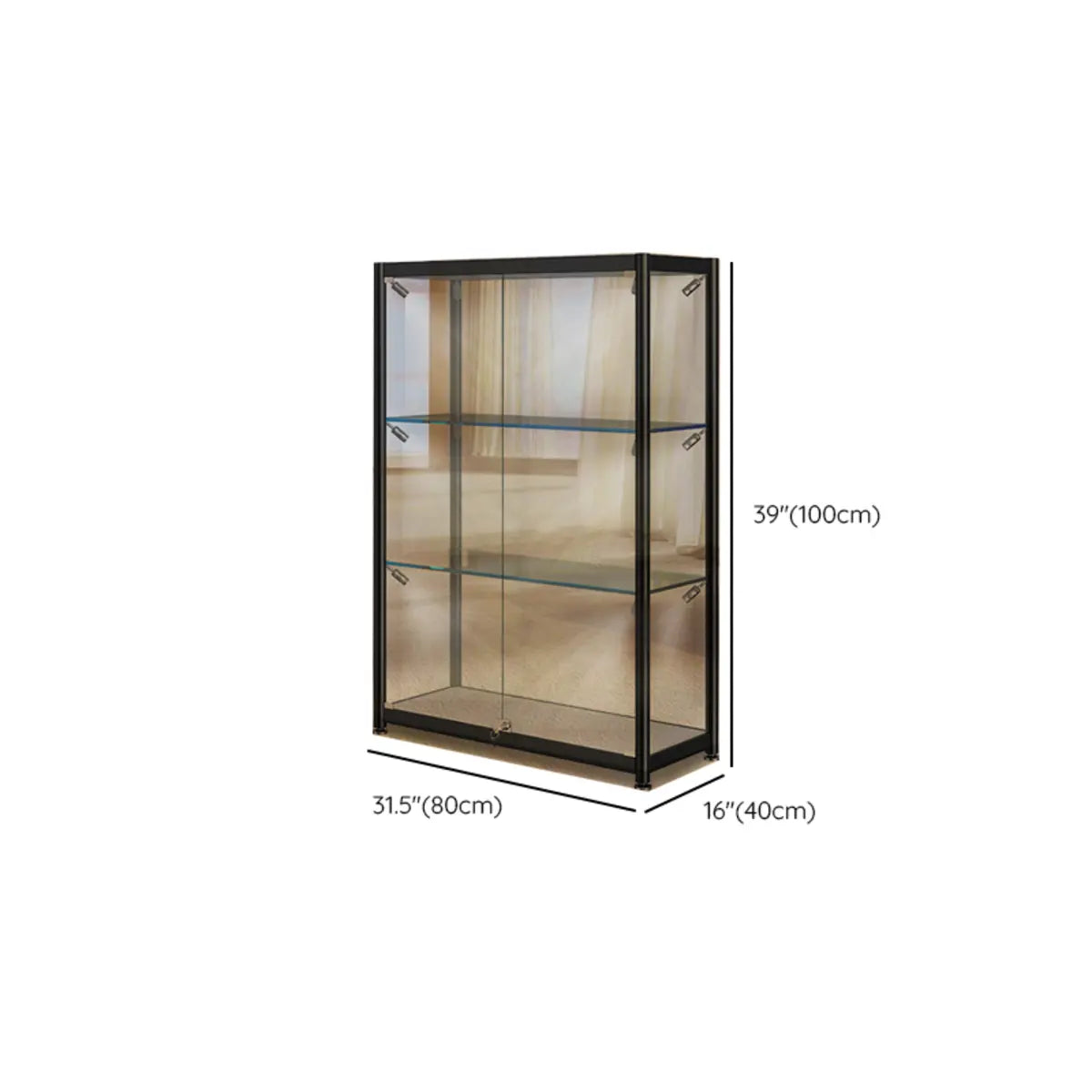 Stylish Black Clear Glass Adjustable Display Cabinet 