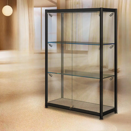 Stylish Black Clear Glass Adjustable Display Cabinet Image - 2