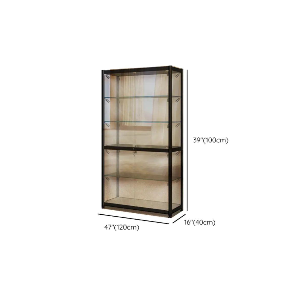 Stylish Black Clear Glass Adjustable Display Cabinet Image - 20