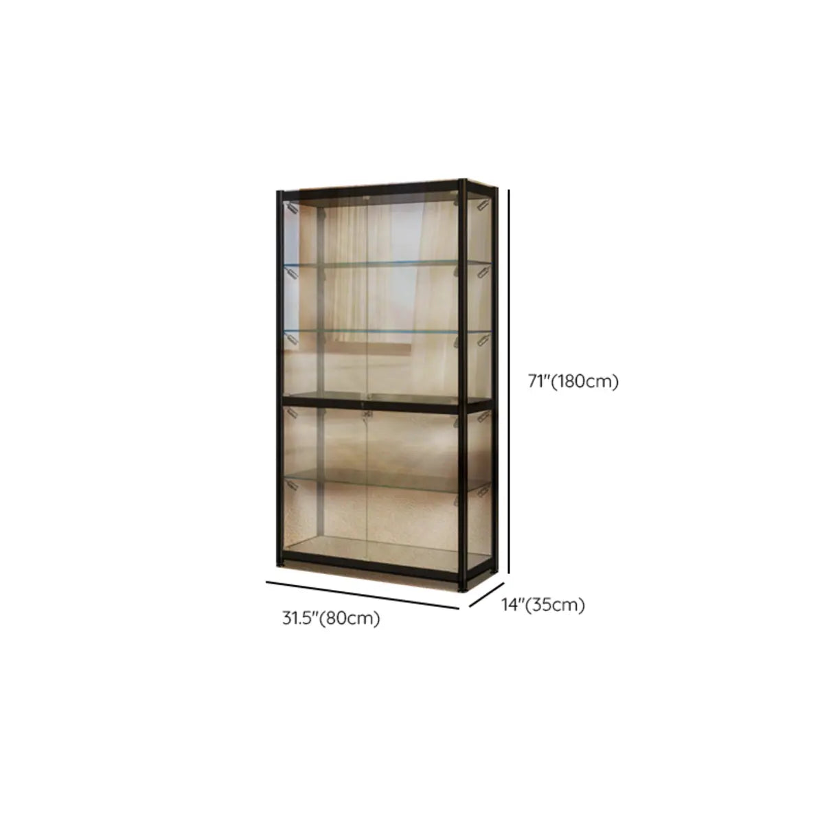 Stylish Black Clear Glass Adjustable Display Cabinet Image - 21