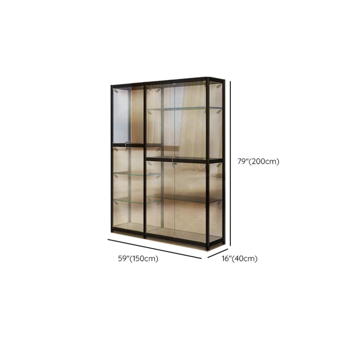 Stylish Black Clear Glass Adjustable Display Cabinet Image - 28