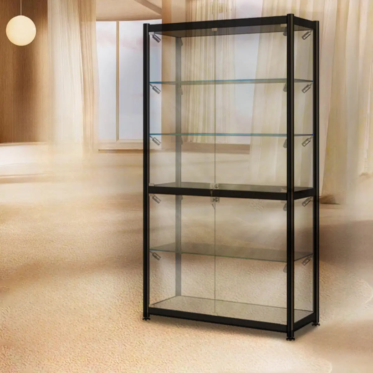 Stylish Black Clear Glass Adjustable Display Cabinet Image - 3