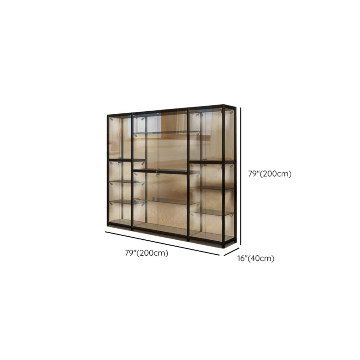 Stylish Black Clear Glass Adjustable Display Cabinet Image - 31