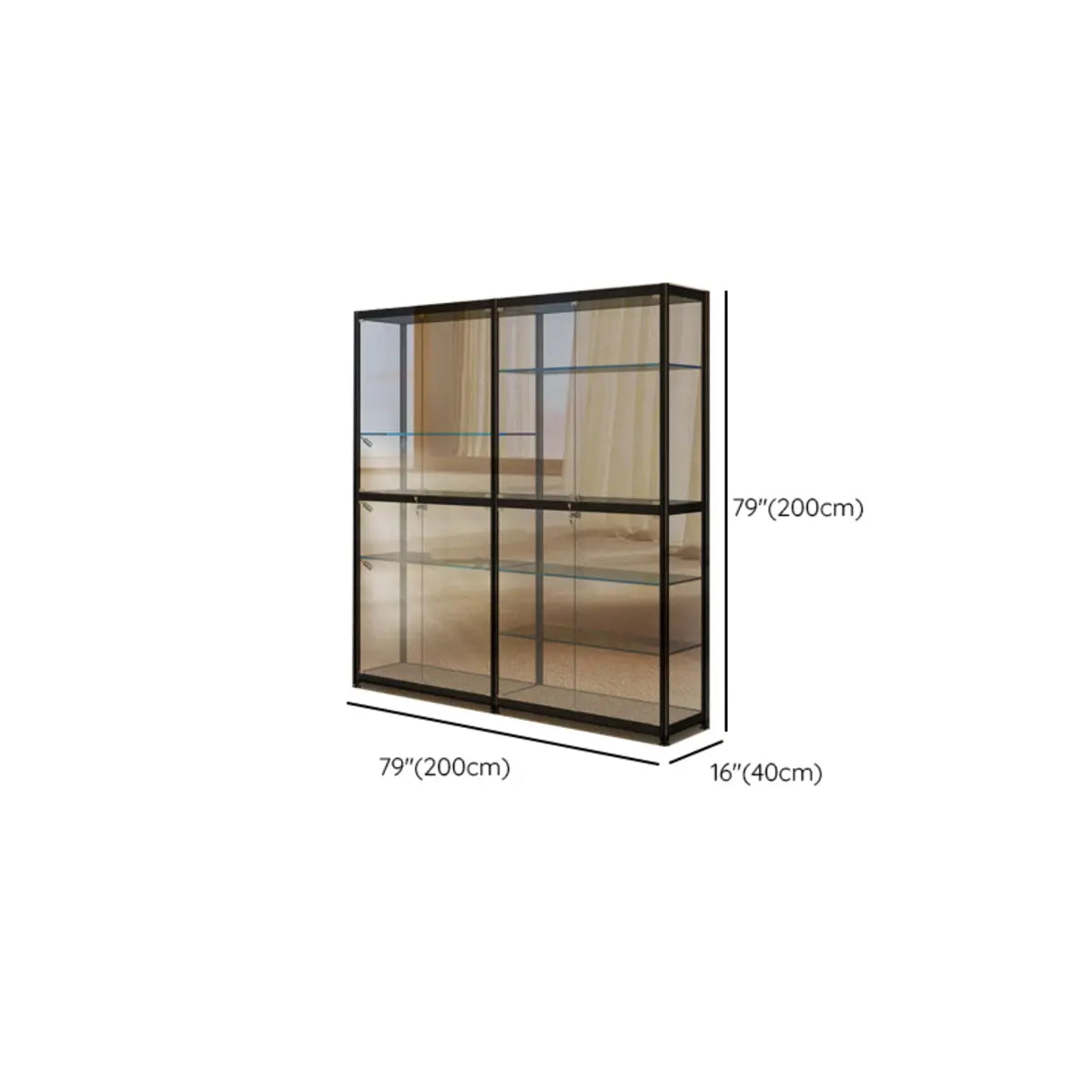 Stylish Black Clear Glass Adjustable Display Cabinet Image - 32