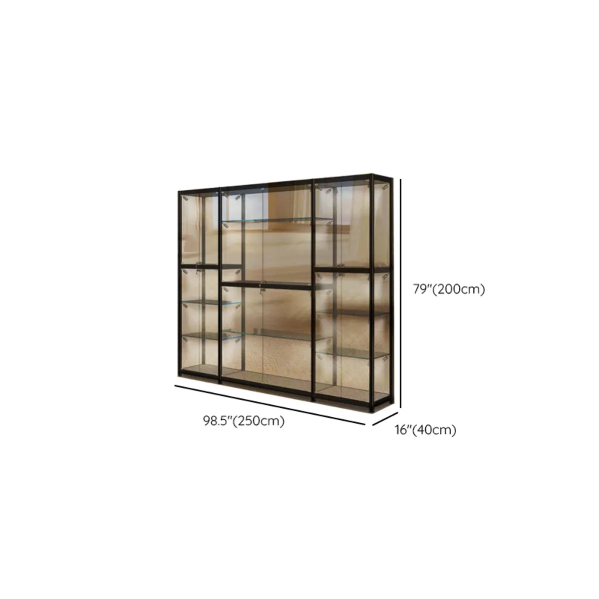 Stylish Black Clear Glass Adjustable Display Cabinet Image - 33