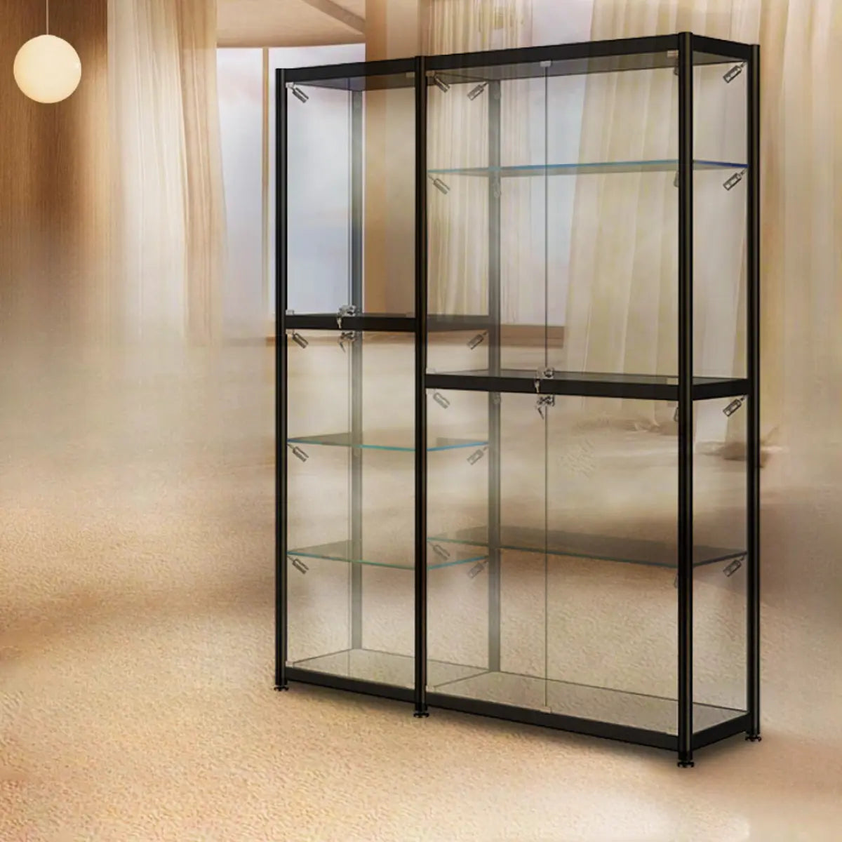 Stylish Black Clear Glass Adjustable Display Cabinet Image - 5