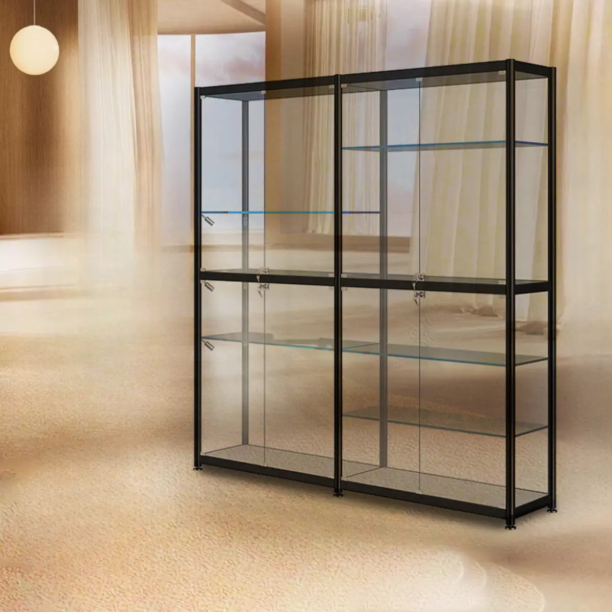 Stylish Black Clear Glass Adjustable Display Cabinet Image - 7