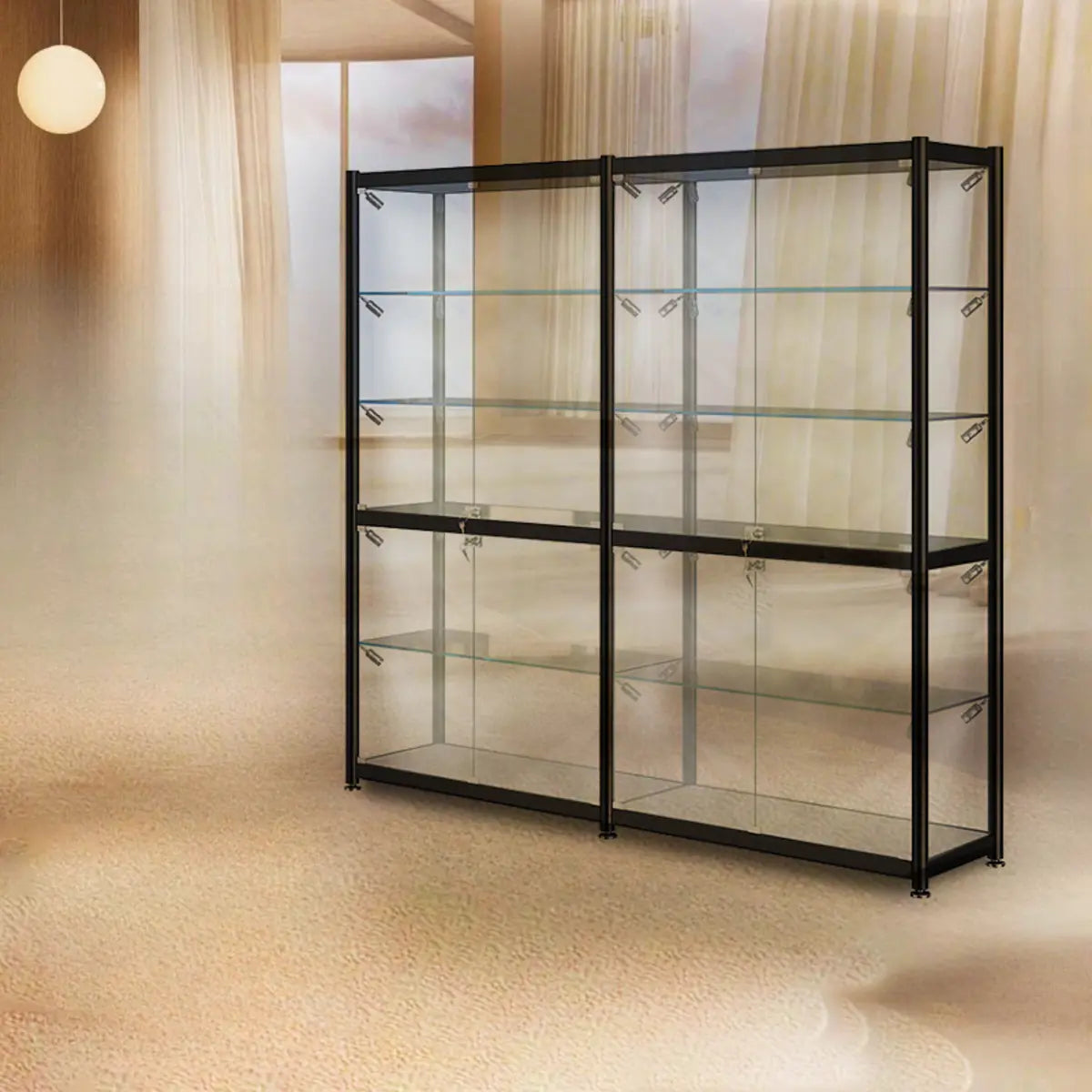 Stylish Black Clear Glass Adjustable Display Cabinet Image - 9