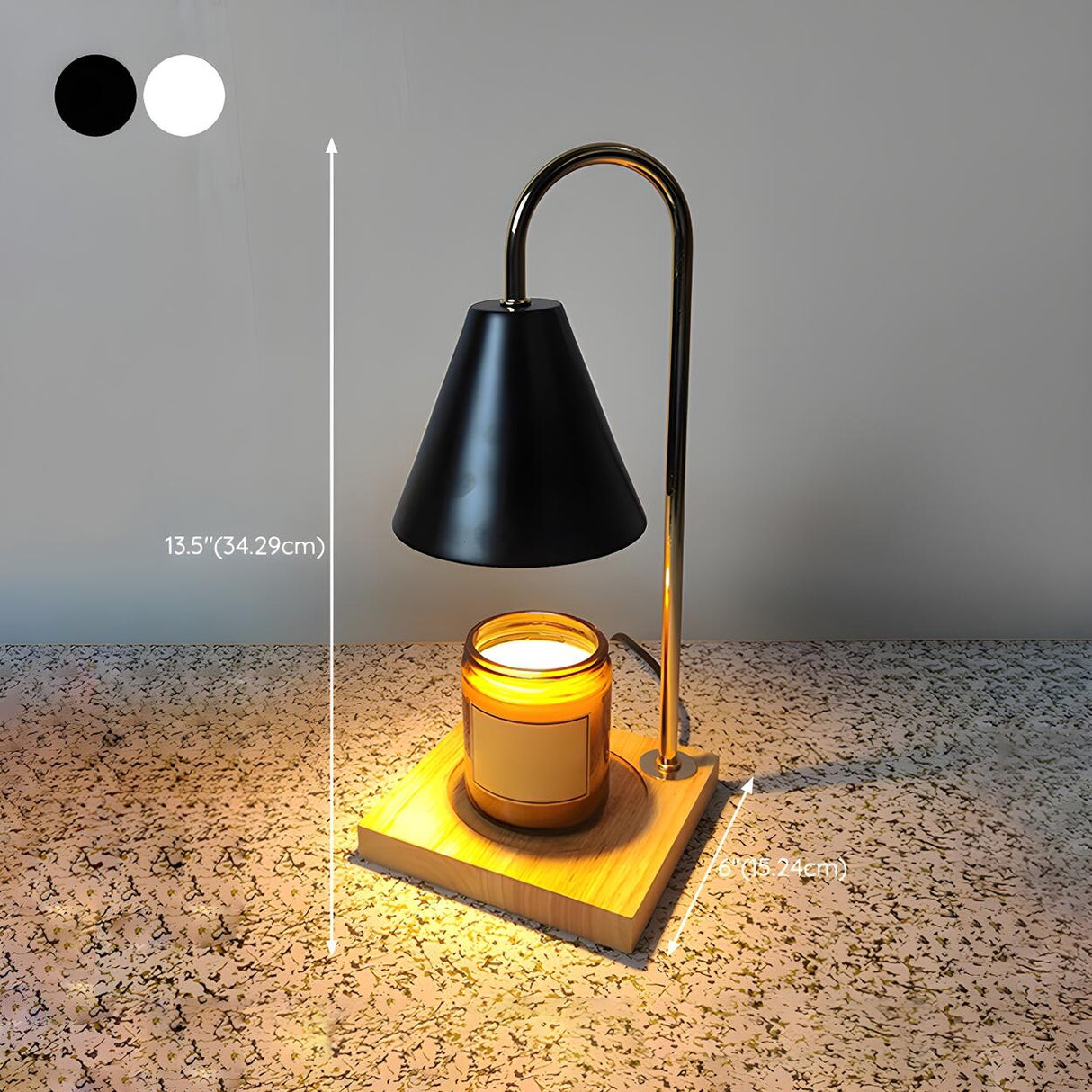 Stylish Black Cone Shade Wood Candle Warmer Table Lamp 