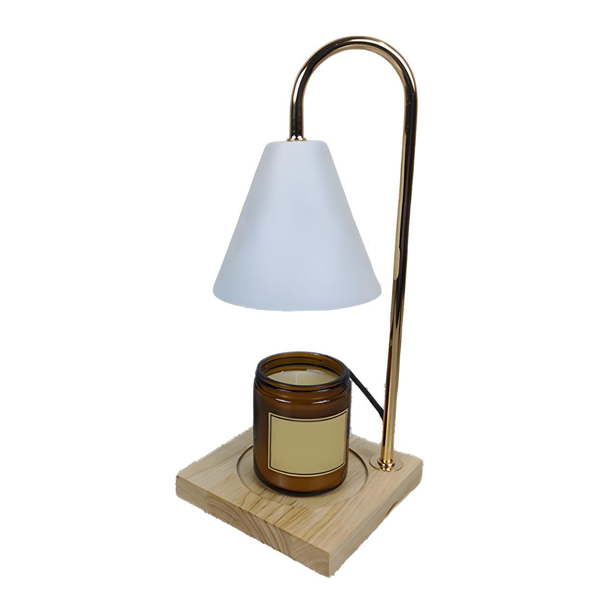 Stylish Black Cone Shade Wood Candle Warmer Table Lamp Image - 9