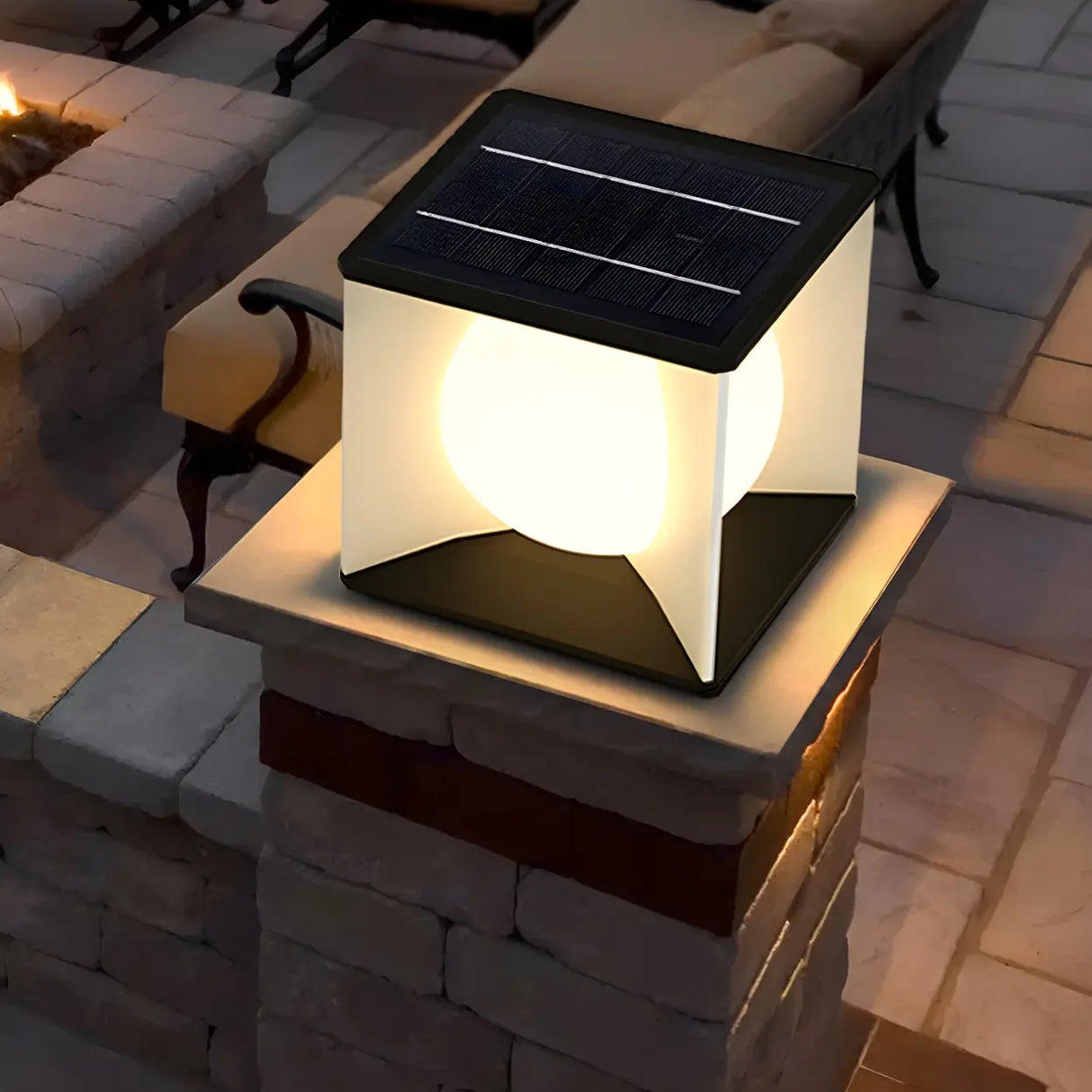 Stylish Black Cube Ball Decor Metal Outdoor Post Light Image - 12