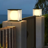 Stylish Black Cube Ball Decor Metal Outdoor Post Light Image - 2