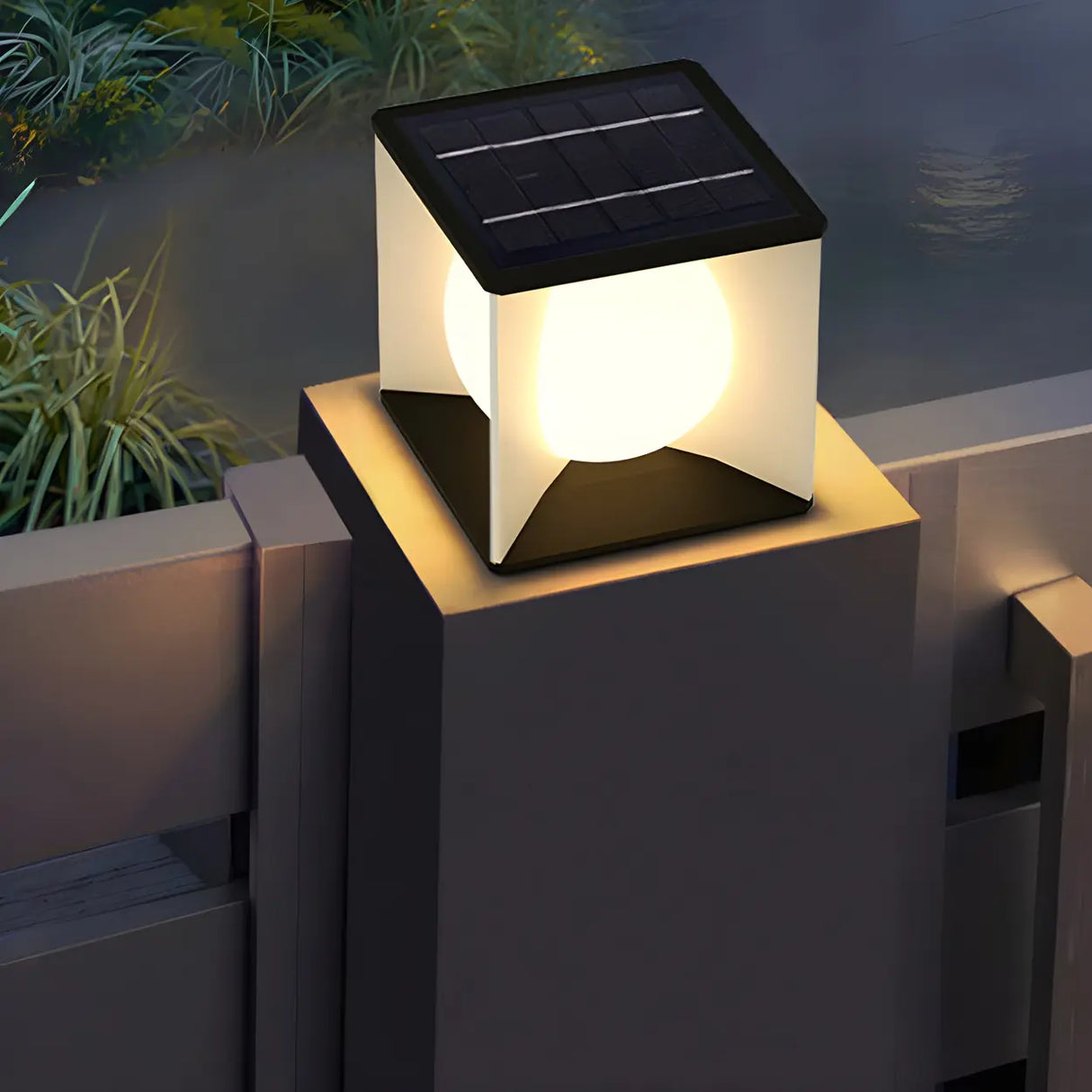 Stylish Black Cube Ball Decor Metal Outdoor Post Light Image - 4